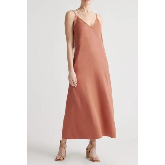 Quince Dresses & Skirts - Quince Vintage Wash Tencel Maxi Slip Dress Adjustable Straps Orange Terracotta